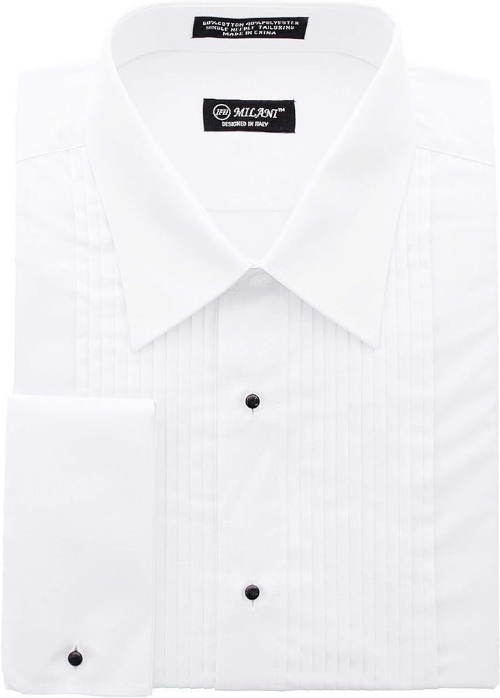 Milani Men's Tuxedo Shirt with French Cuffs and Lay Down Collar