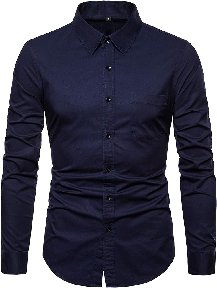 Men’s Long Sleeve Casual Button Down Dress Shirts with Chest Pocket