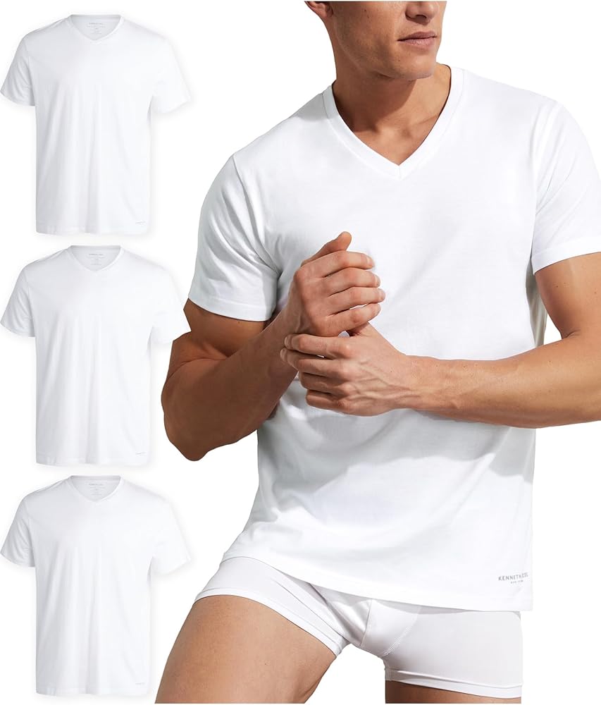 Kenneth Cole Men's Undershirt - 100% Cotton Short Sleeve T-Shirt - 3 Pack Plain White T-Shirt for Men, Crewneck/V-Neck (S-XL)