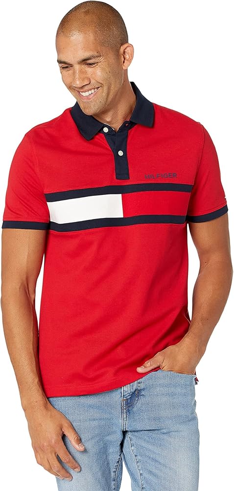 Tommy Hilfiger Men's Short Sleeve Cotton Pique Flag Polo in Regular Fit