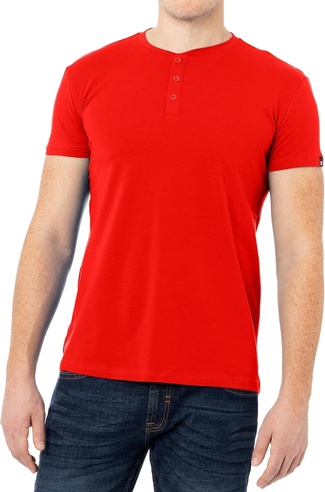 X RAY Men's Henley Shirts, Soft Cotton Short Sleeve Stretchy Slim Fit T Shirts for Men