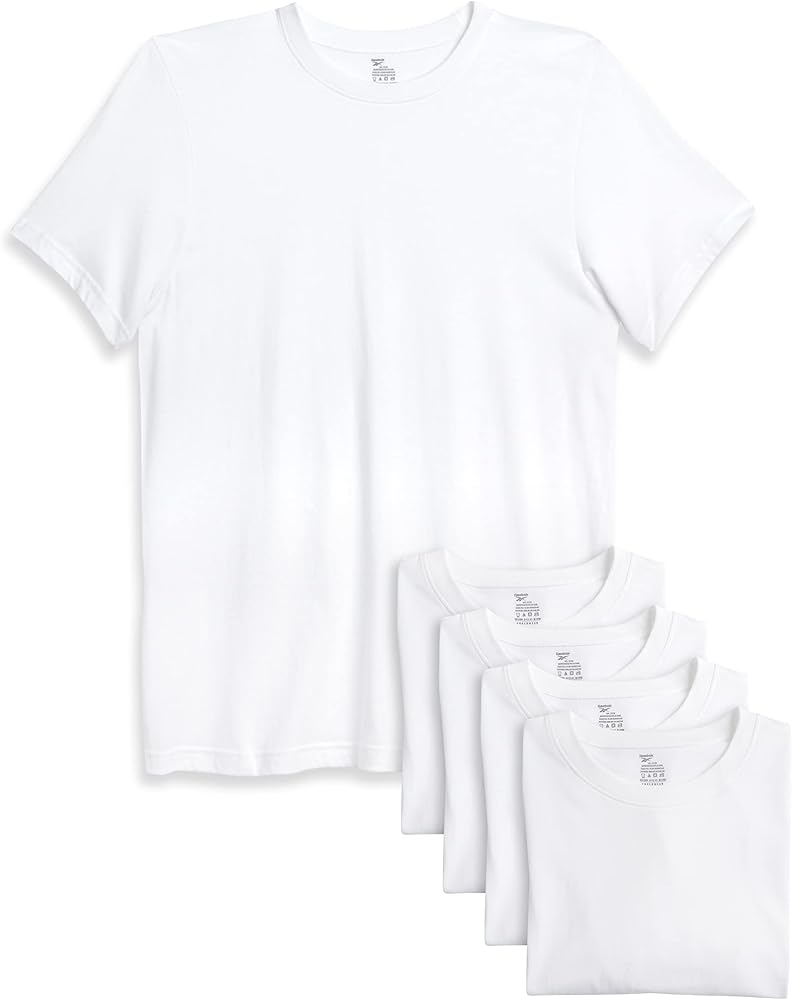 Reebok Men’s Undershirt – 5 Pack Soft Breathable Mens T-Shirts - Basic Cotton V-Neck and Crewneck Undershirts for Men (S-XL)