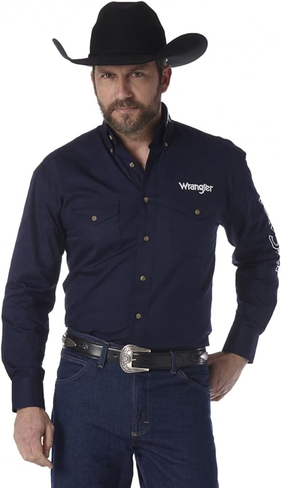 Wrangler Mens Western Logo Long Sleeve Snap Front Shirt