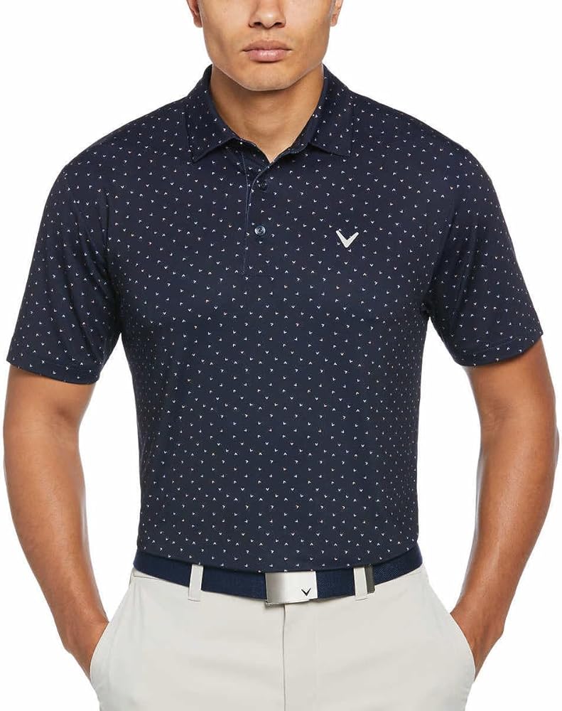 Callaway Mens Lightweight Performance Polo (US, Alpha, XX-Large, Regular, Regular, Dark Blue Allover Logo Print)