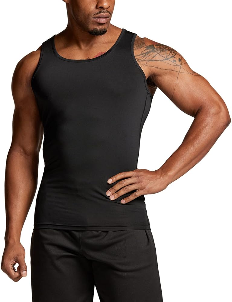 TSLA Men's Athletic Compression Sleeveless Tank Top, Cool Dry Sports Running Basketball Workout Base Layer