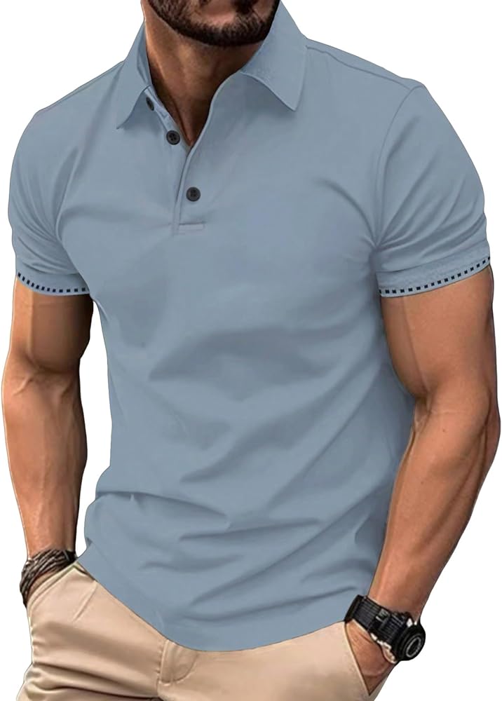 Floerns Men's Causal Short Sleeve Polo Shirts Contrast Collar Half Placket T-Shirts