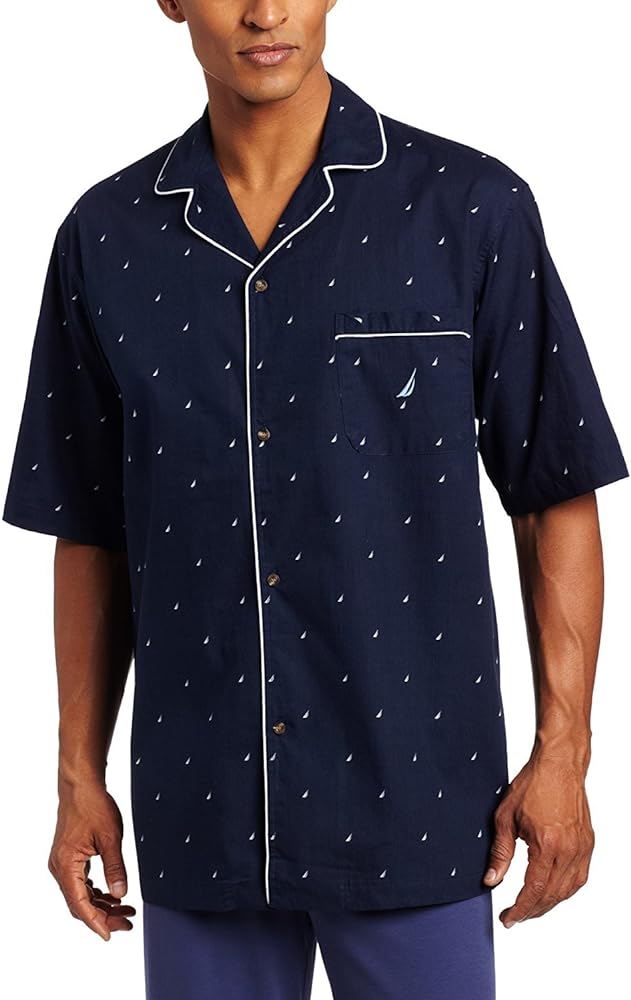 Nautica Men's Short Sleeve 100% Cotton Soft Woven Button Down Pajama Top