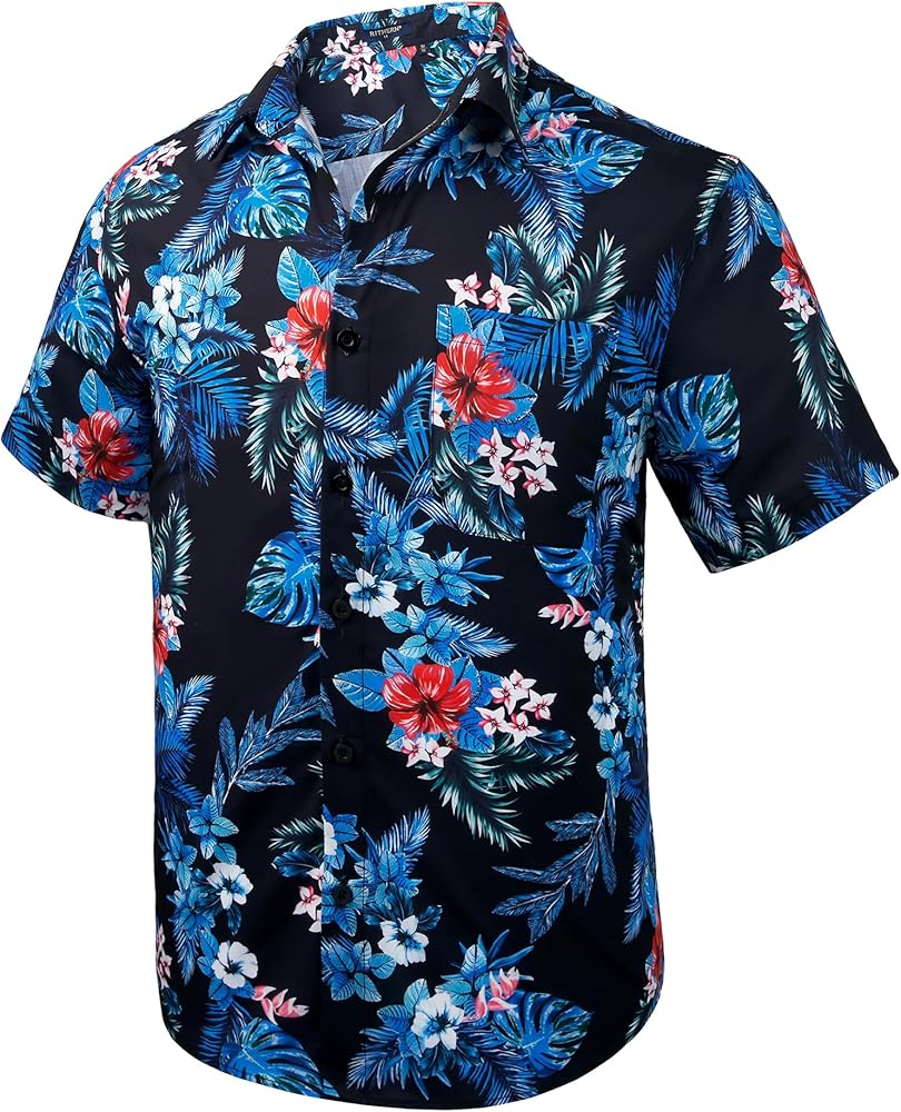 Mens Hawaiian Shirts Short Sleeve Aloha Shirt Floral Tropical Casual Button Down Shirt Summer Beach Shirts for Holiday