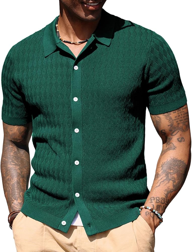 PJ PAUL JONES Mens Polo Shirt Knit Textured Short Sleeve Golf Shirt Button Down Knitwear