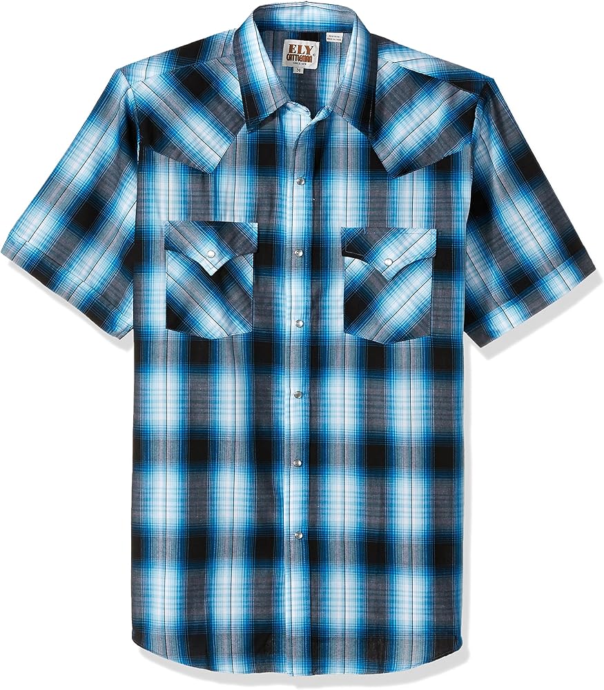 ELY CATTLEMAN Men's Short Sleeve Plaid Western Shirt