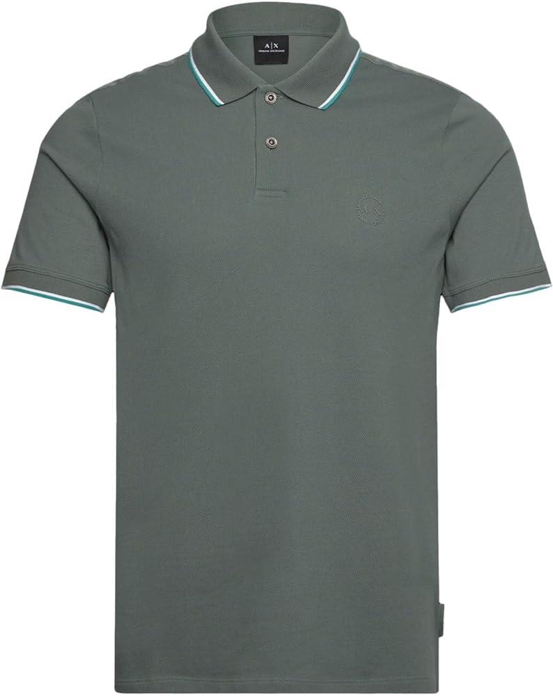 A | X ARMANI EXCHANGE Men's Slim Fit Cotton Piquet Tipped Polo, Balsam Green