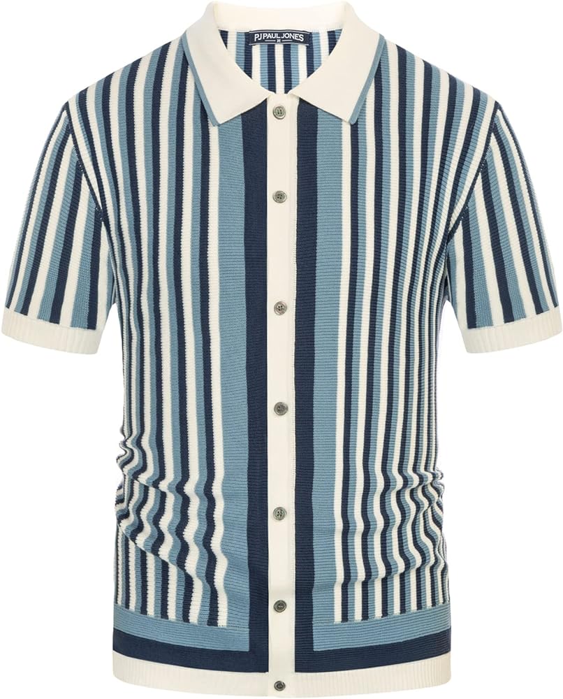 PJ PAUL JONES Men's Polo Shirts Retro Knit Shirt Vintage Striped Shirt