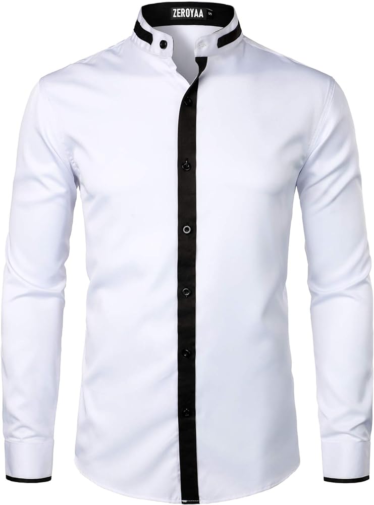 ZEROYAA Mens Hipster Solid Slim Fit Long Sleeve Mandarin Collar Dress Shirts