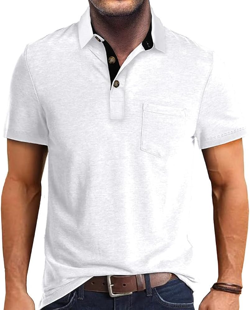 Men’s Athletic Short Sleeve Polo Shirts Casual Moisture Wicking Golf Shirts Buttons Collared Solid T Shirts with Pocket