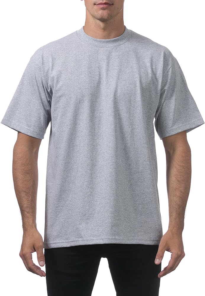 Pro Club Men's Heavyweight Cotton Short Sleeve Crew Neck T-Shirt, Heather Gray, Large