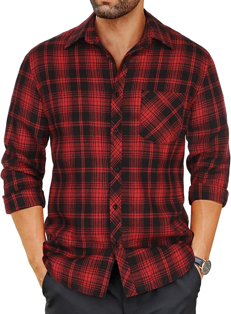 COOFANDY Men's Flannel Plaid Shirts Long Sleeve Button Down Shirts Casual Fall Shirt Jacket