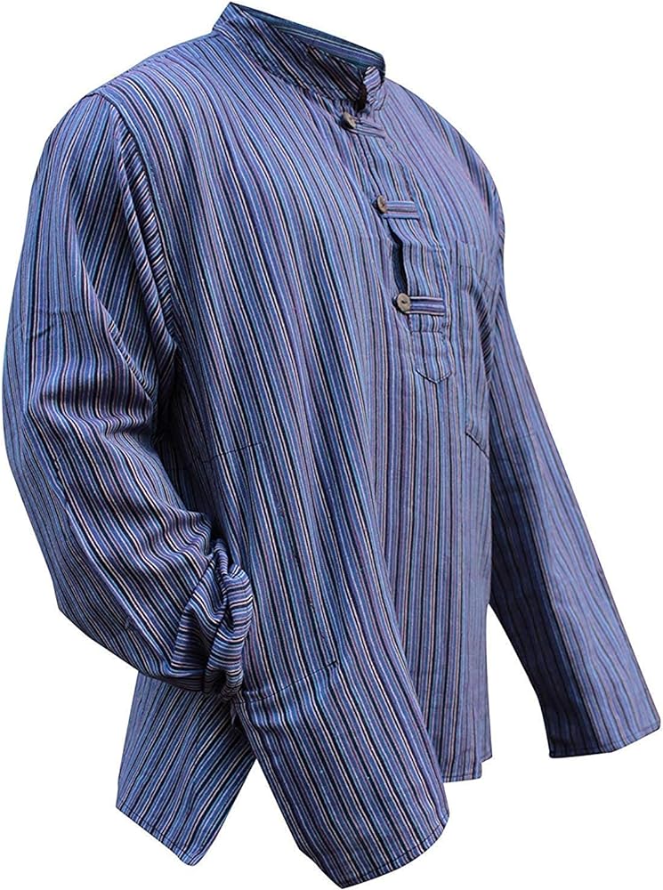 Shopoholic Fashion Mens Striped Grandad Shirt