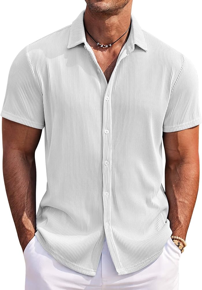 COOFANDY Men's Casual Shirts Short Sleeve Button Down Shirt for Men Wedding Beach Fashion Shirt