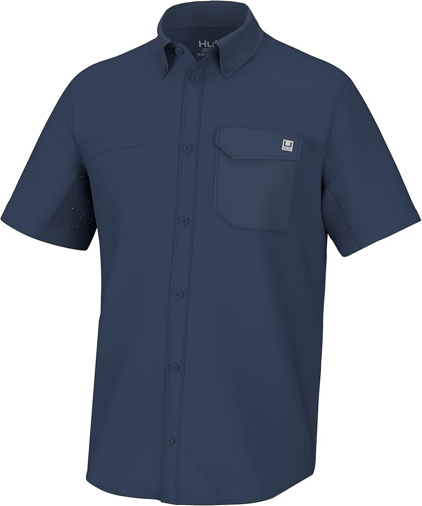 HUK Tide Point Solid Short Sleeve Shirt, Button Down for Men