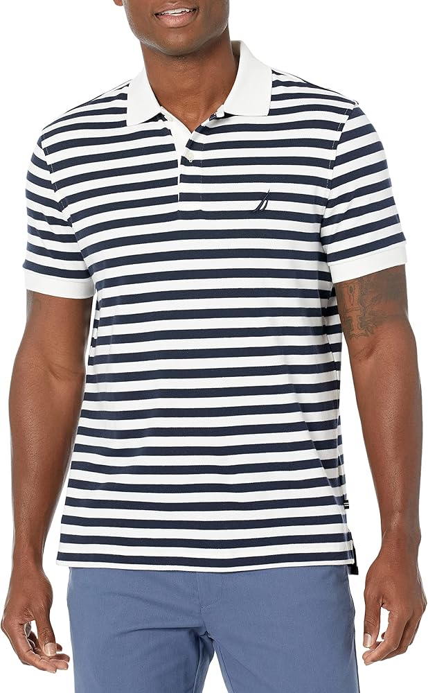 Nautica Men's Classic Fit 100% Cotton Soft Short Sleeve Stripe Polo Shirt