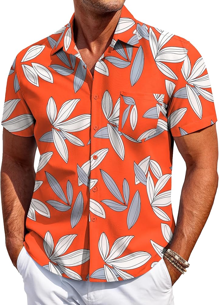 COOFANDY Mens Hawaiian Shirt Short Sleeve Button Down Shirt Tropical Summer Beach Shirt