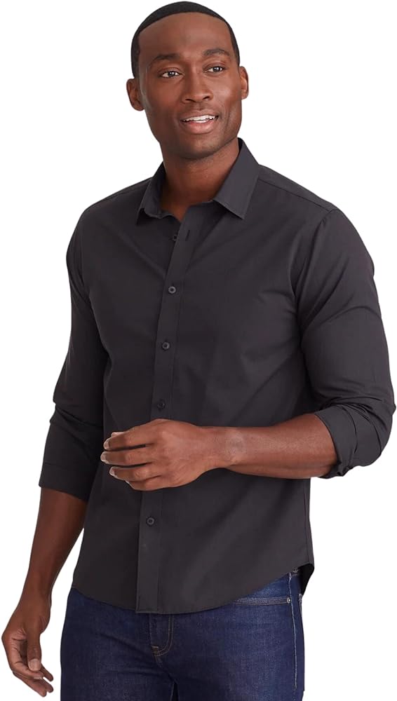 UNTUCKit Black Stone Wrinkle Free - Untucked Shirt for Men, Long Sleeve, Black, Regular Fit