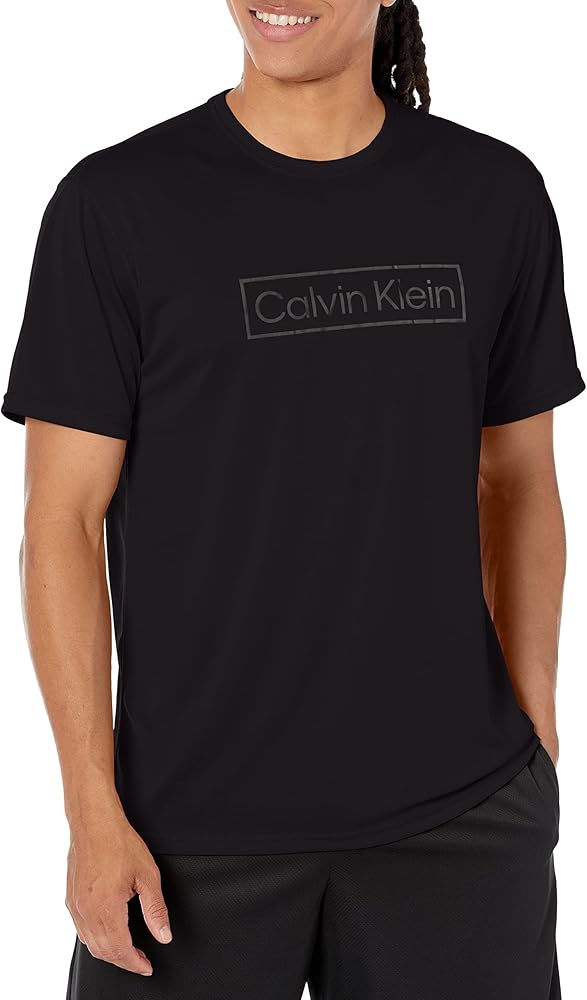 Calvin Klein Men's Standard UPF 40+ Short Sleeve Quick Dry Swim Shirt, Ebony Logo, XX-Large