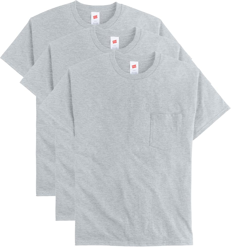 Hanes Men's Essentials Short-Sleeve Pocket T-Shirt Pack, Cotton Crewneck Tee, 3-Pack