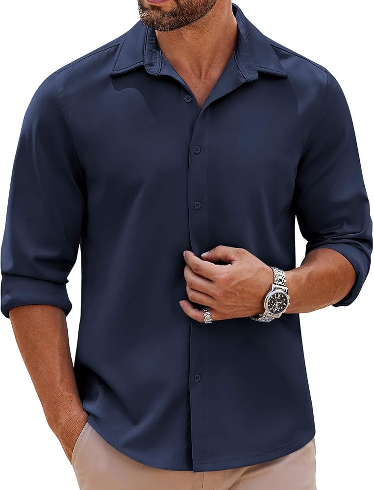 COOFANDY Mens Long Sleeve Button Down Shirts Casual Untucked Shirts Stretch Shirts