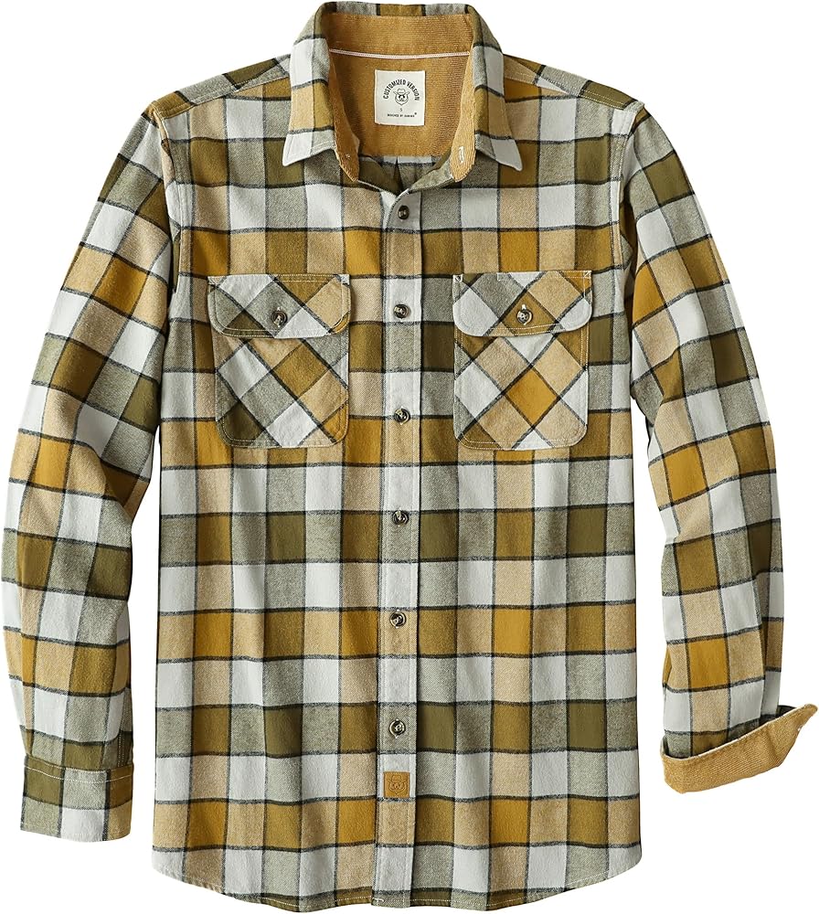 Dubinik® Mens Flannel Shirt Long Sleeve Button Down Plaid All Cotton Soft Brushed Flannel Shirt for Men Utility Casual Shirt