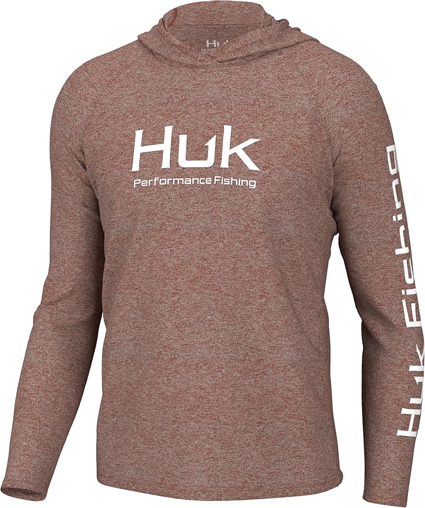 HUK Men's Pursuit Heather Hoodie, Sun Protecting Fishing Shirt with Hood