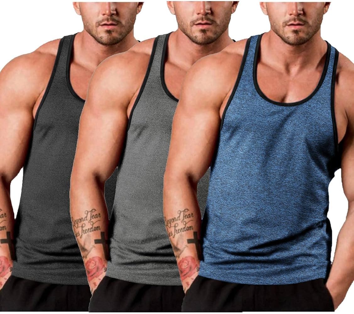 COOFANDY Men's 3 Pack Gym Tank Tops Y-Back Workout Muscle Tee Sleeveless Fitness Bodybuilding T Shirts