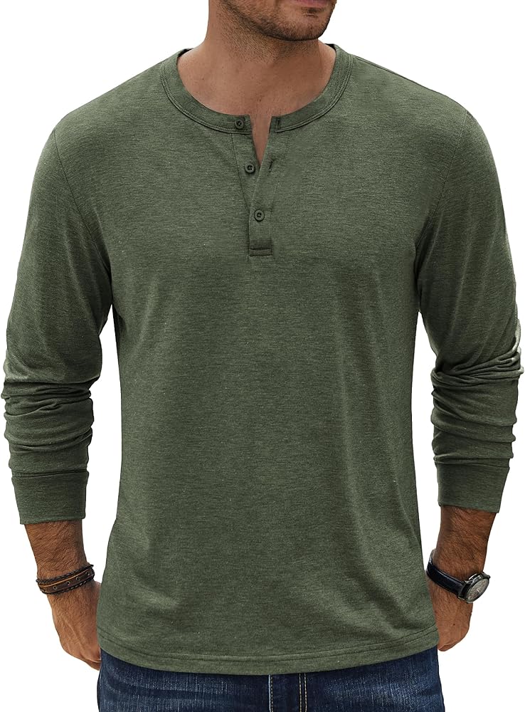 COOFANDY Men's Henley T-Shirt Long Sleeve Casual Lightweight Pullover Shirts Soft Stretch Basic Tees Fall Tops