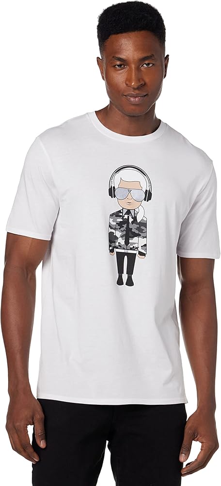 Karl Lagerfeld Paris Reflective T, Karl Character with Headphones Short Sleeve Crew Neck Men’s Shirt