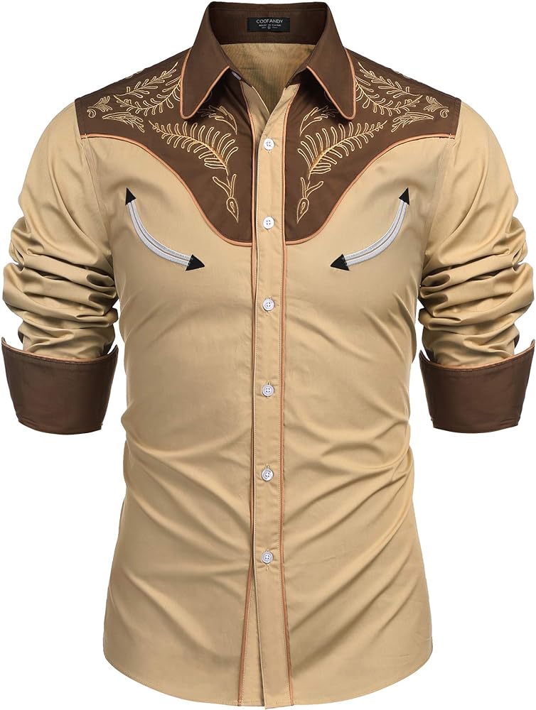 COOFANDY Men's Western Cowboy Shirt Embroidered Button Down Long Sleeve Shirts