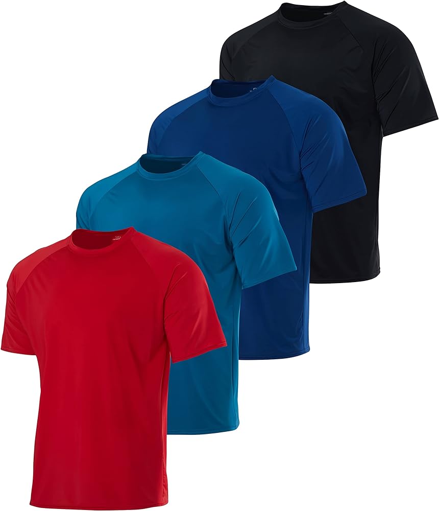 Real Essentials 4 Pack: Mens Short Sleeve Rash Guard Shirt Quick Dry UPF 50+ Sun Protection Swim (Available in Big & Tall)