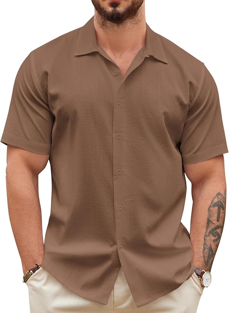 COOFANDY Men's Casual Button Down Shirts Short Sleeve Wrinkle-Free Summer Beach Wear