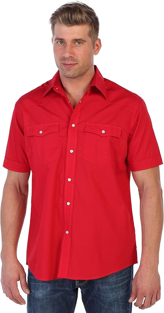 Gioberti Mens Casual Western Solid Short Sleeve Shirt with Pearl Snaps