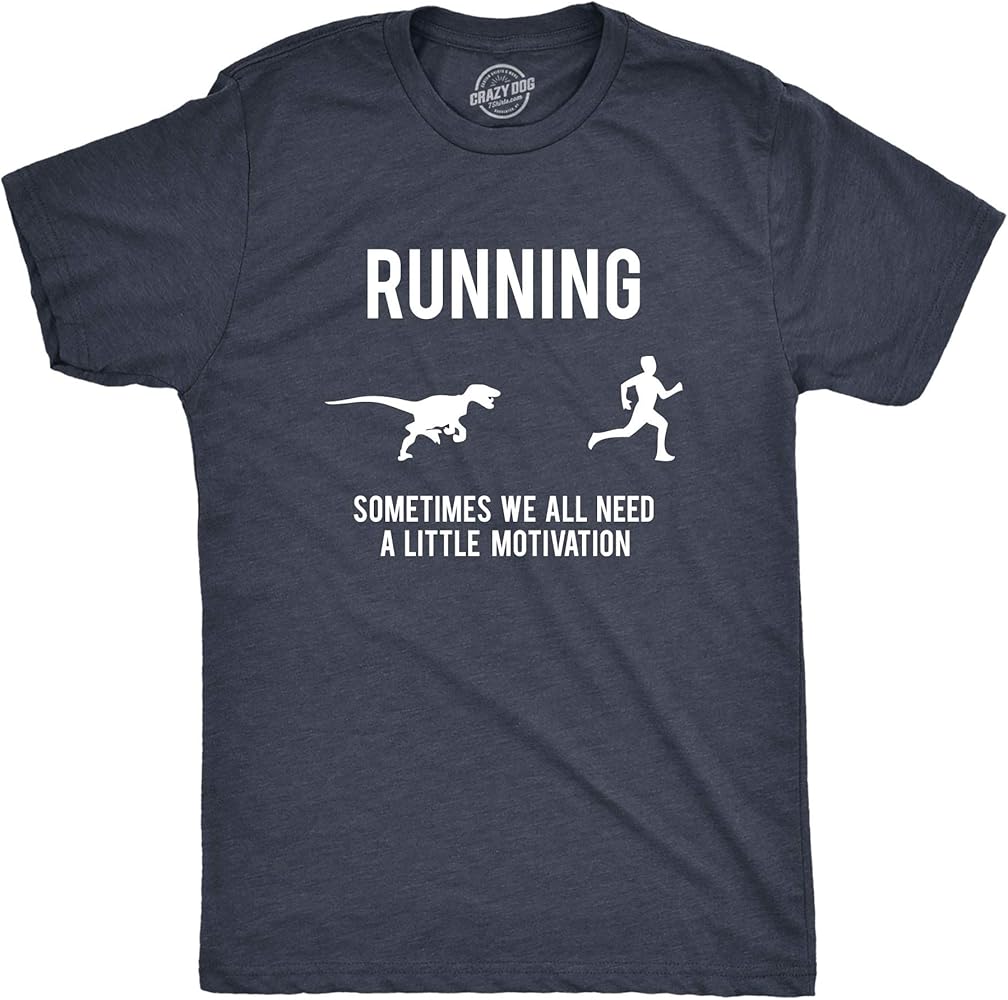 Mens Running Motivation Raptor Chase T Shirt Funny Dinosaur Tee Nerdy Graphic