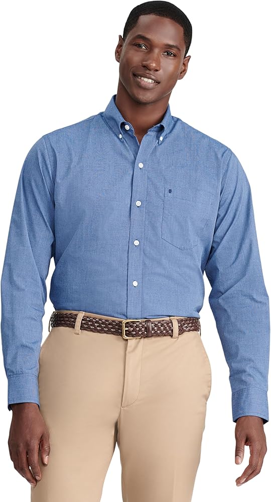 IZOD Men's Button Down Long Sleeve Stretch Performance Solid Shirt