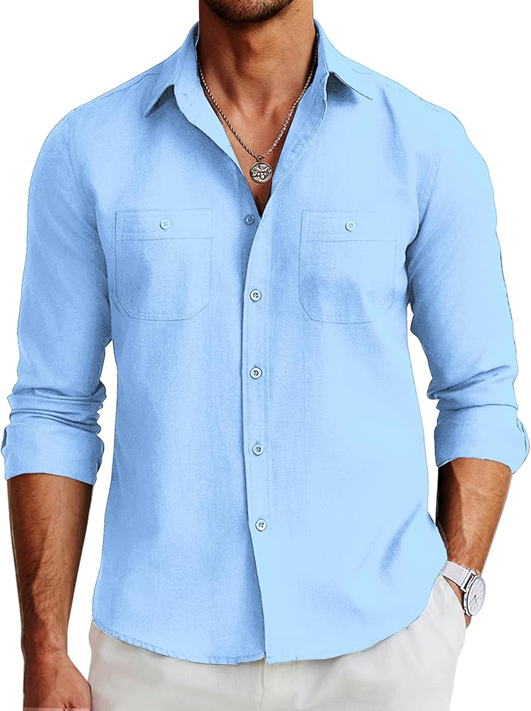 COOFANDY Mens 2024 Oxford Shirt Casual Button Down Shirts Long Sleeve Cotton Dress Shirts with Two Pockets