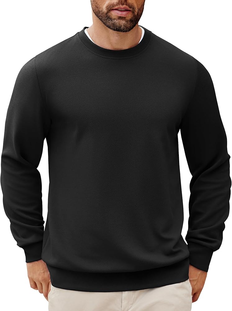 COOFANDY Mens Crewneck Sweatshirts Long Sleeve Basic Pullover Shirts Twill Textured Soild Casual Tops