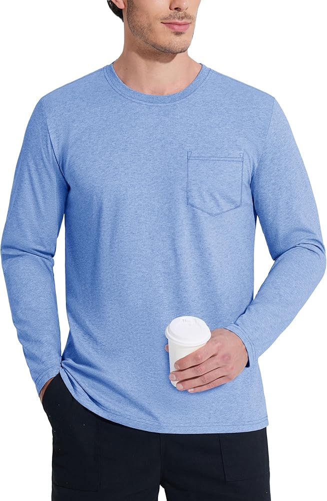 MAGCOMSEN Men's Long Sleeve Shirt with Pocket Cotton Crew Neck Shirts Casual Lightweight T-Shirt