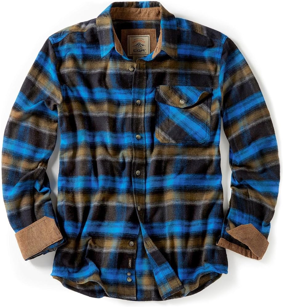 CQR Men's All Cotton Flannel Shirt, Long Sleeve Casual Button Up Plaid Shirt, Brushed Soft Outdoor Shirts