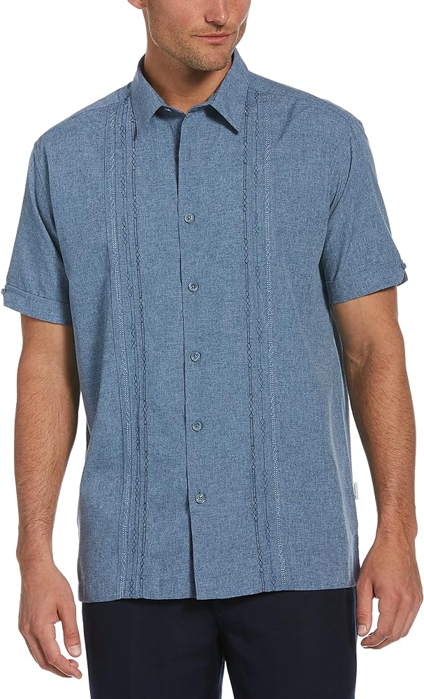 Cubavera Men’s Embroidered Chambray Short Sleeve Button-Down Shirt, Classic Fit, Men’s Casual Shirts (Sizes Small-5XL)