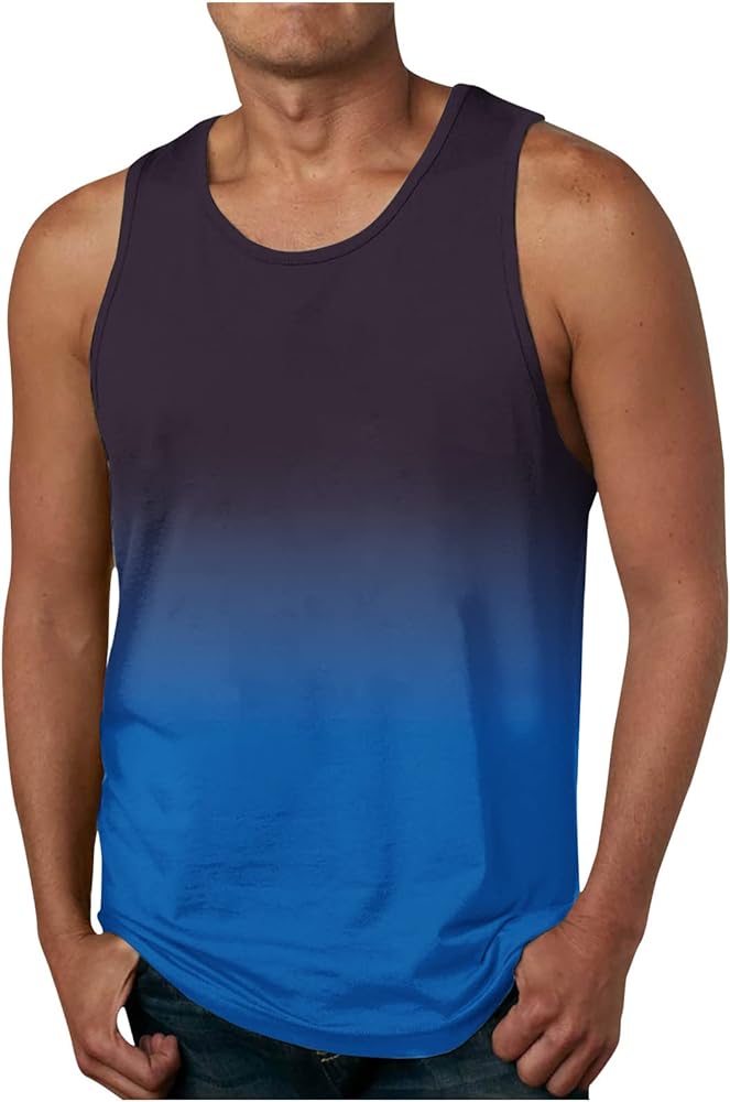 Muscularfit Beach Tank Tops for Men Summer Fashion Sleeveless Gradient Color Muscle Basic T Shirts Casual Loose Pullover Tops