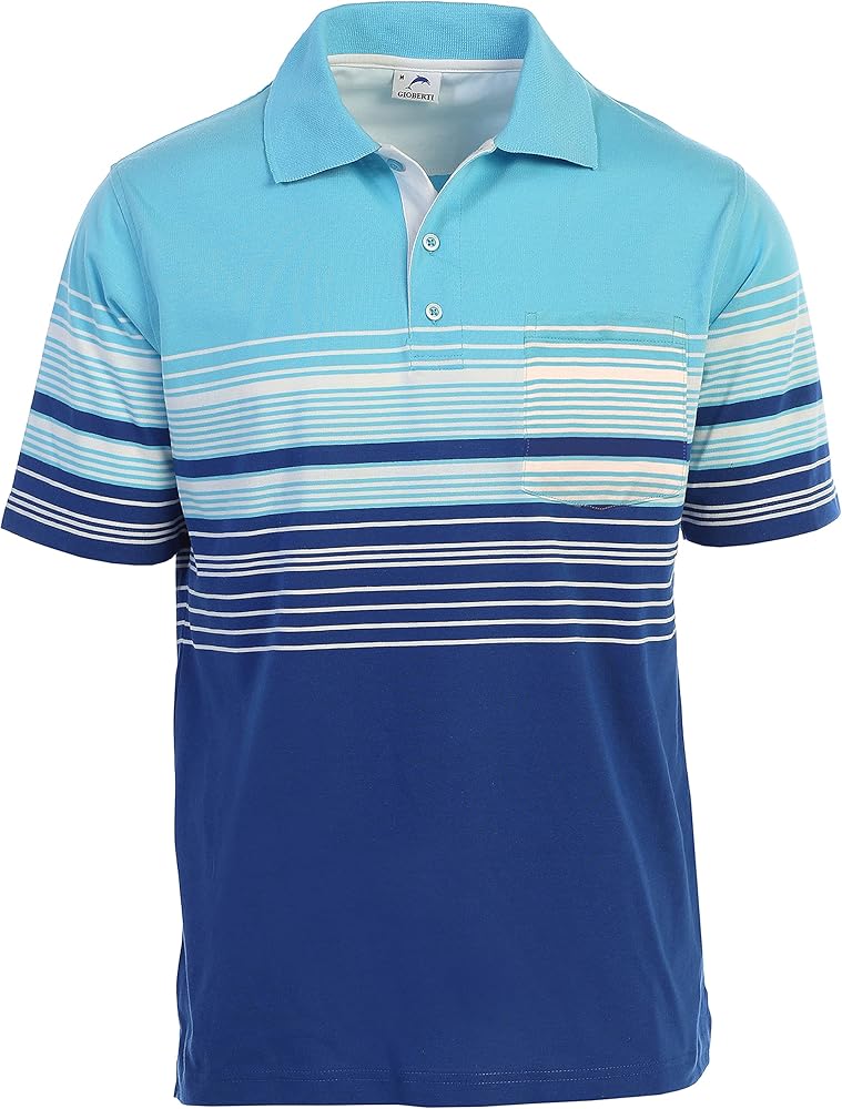 Gioberti Mens Striped Polo Shirt with Pocket - Yarn Dye