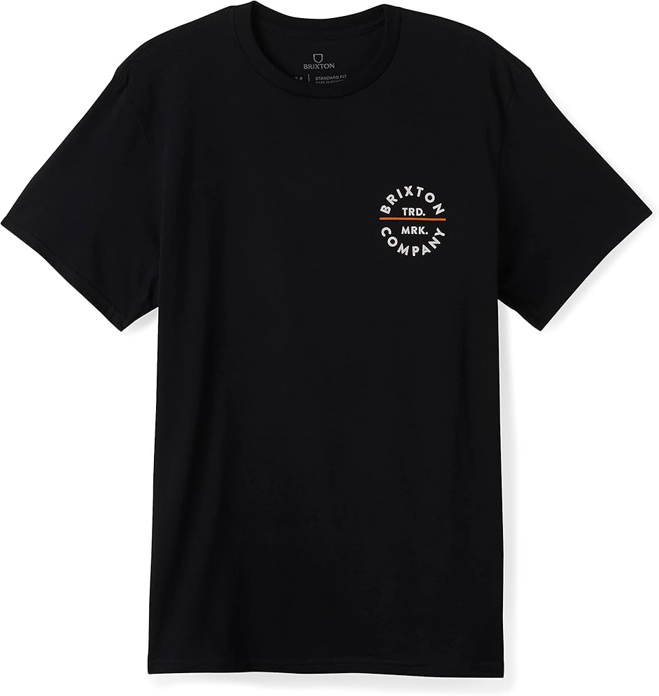 Brixton Men's Pledge Short Sleeve Standard T-Shirt, Black/Orange, X-Large