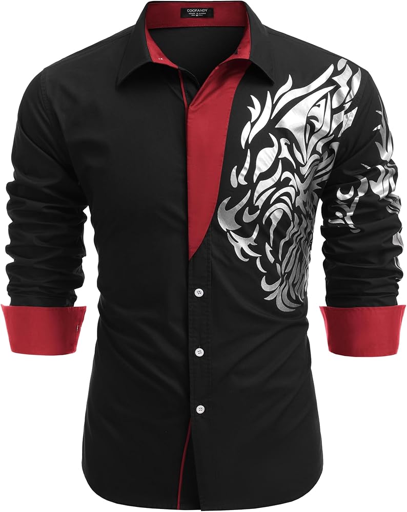 COOFANDY Men's Print Button Down Dress Shirt Fashion Long Sleeve Casual Shirts