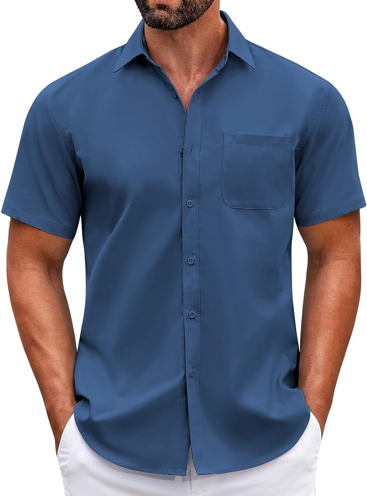 COOFANDY Mens Short Sleeve Casual Button Down Shirts Summer Untucked Dress Shirts with Pocket